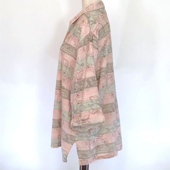 Dress Barn 1X Button-Up Shirt Pink Green Brown - Picture 4 of 8